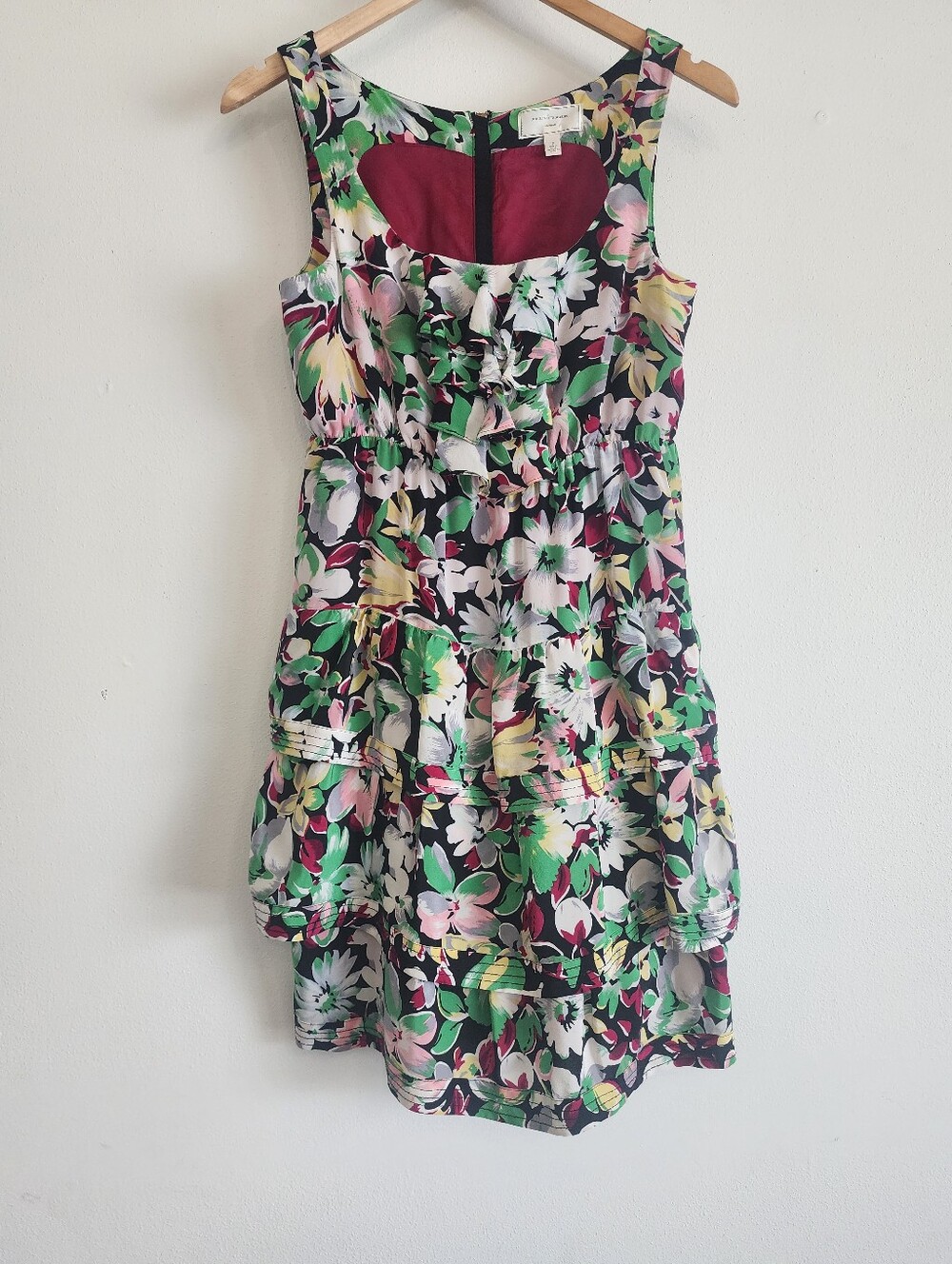Moulinette Soeurs Akebia Floral Tiered Ruffle Sleeveless Silk Mini Dress Size 2 - Picture 3 of 12